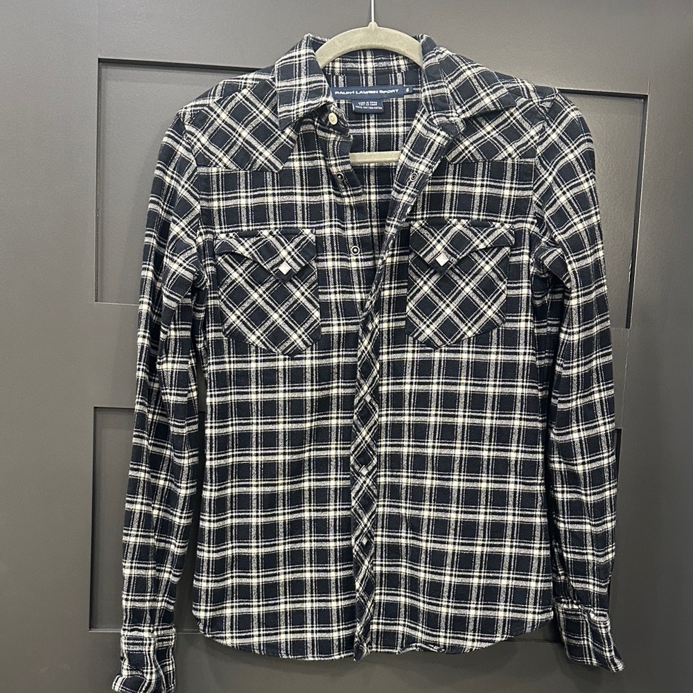 Ralph Lauren sport Black and White Checkered 100% cotton button down   shirt